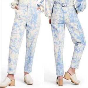 Rachel Comey Jeans Womens Size 0 Blue White Tie Dye High Rise Straight Leg Belt